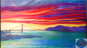 Burning Sunset over Golden Gate Bridge, 106,5X61 CM, Oil on canvas, by Marios Orozco, Christiania Art Gallery