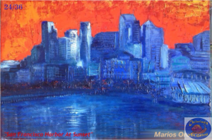 SAN FRANCISCO HARBOR AT SUNSET, 61X91 CM, By Marios Orozco, Christiania Art Gallery