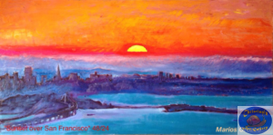 SUNSET OVER SAN FRANCISCO, 122X61 CM, By Marios Orozco, Christiania Art Gallery