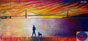WALKING THE DOG AT SUNSET, 61X127 CM, By Marios Orozco, Christiania Art Gallery