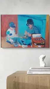 Père et fils, 50X35 CM, huile sur toile, par Marios Orozco, Christiania Art Gallery