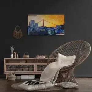 GOLDEN LIGHT OVER SAN FRANCISCO, 106X61 CM, OIl on canvas, by Marios Orozco, Christiania Art Gallery