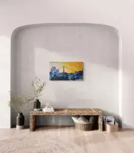 GOLDEN LIGHT OVER SAN FRANCISCO, 106X61 CM, OIl on canvas, by Marios Orozco, Christiania Art Gallery