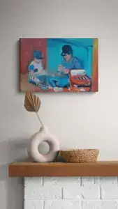 Père et fils, 50X35 CM, huile sur toile, par Marios Orozco, Christiania Art Gallery