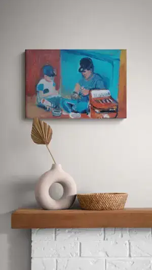Father and Son, 50X35 CM, Oil on canvas, by Marios Orozco, Christiania Art Gallery