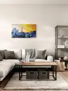 GOLDEN LIGHT OVER SAN FRANCISCO, 106X61 CM, OIl on canvas, by Marios Orozco, Christiania Art Gallery