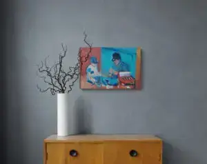 Père et fils, 50X35 CM, huile sur toile, par Marios Orozco, Christiania Art Gallery