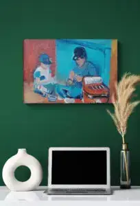 Père et fils, 50X35 CM, huile sur toile, par Marios Orozco, Christiania Art Gallery