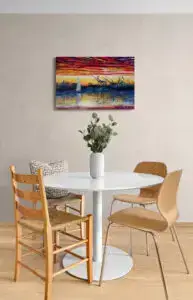 OAKLAND SUNSET WITH SAILBOAT, 91,5X61 CM, by Marios Orozco, Christiania Art Gallery