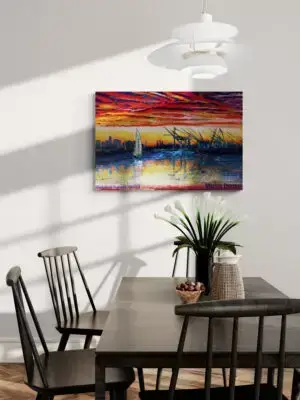 OAKLAND SUNSET WITH SAILBOAT, 91,5X61 CM, by Marios Orozco, Christiania Art Gallery