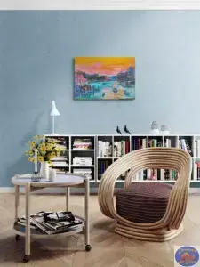 Venedig i orange og pink, 97X67 CM, olie på lærred, Marios Orozco, Christiania Art Gallery