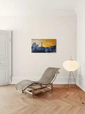 GOLDEN LIGHT OVER SAN FRANCISCO, 106X61 CM, OIl on canvas, by Marios Orozco, Christiania Art Gallery