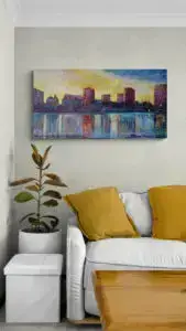 LAKE MERRIT REFLECTIONS, 112X58,5 CM, Oil on canvas, by Marios Orozco, Christiania Art Gallery
