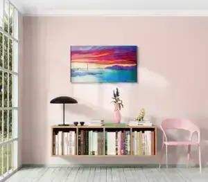Burning Sunset over Golden Gate Bridge, 106,5X61 CM, Oil on canvas, by Marios Orozco, Christiania Art Gallery