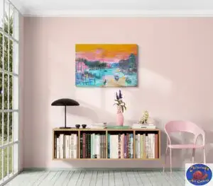 Venedig i orange og pink, 97X67 CM, olie på lærred, Marios Orozco, Christiania Art Gallery