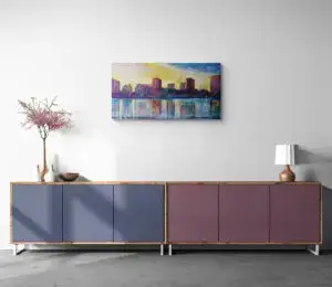 LAKE MERRIT REFLECTIONS, 112X58,5 CM, Oil on canvas, by Marios Orozco, Christiania Art Gallery