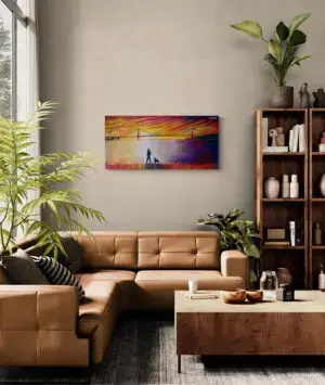 WALKING THE DOG AT SUNSET, 61X127 CM, By Marios Orozco, Christiania Art Gallery