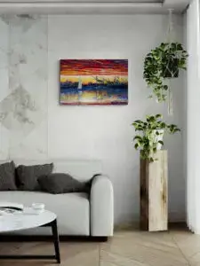 OAKLAND SUNSET WITH SAILBOAT, 91,5X61 CM, by Marios Orozco, Christiania Art Gallery