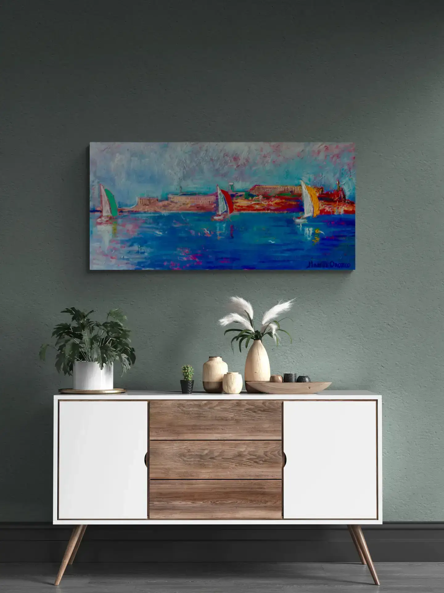 RED GREEN AND YELLOW, 127X61 CM, By Marios Orozco, Christiania Art Gallery