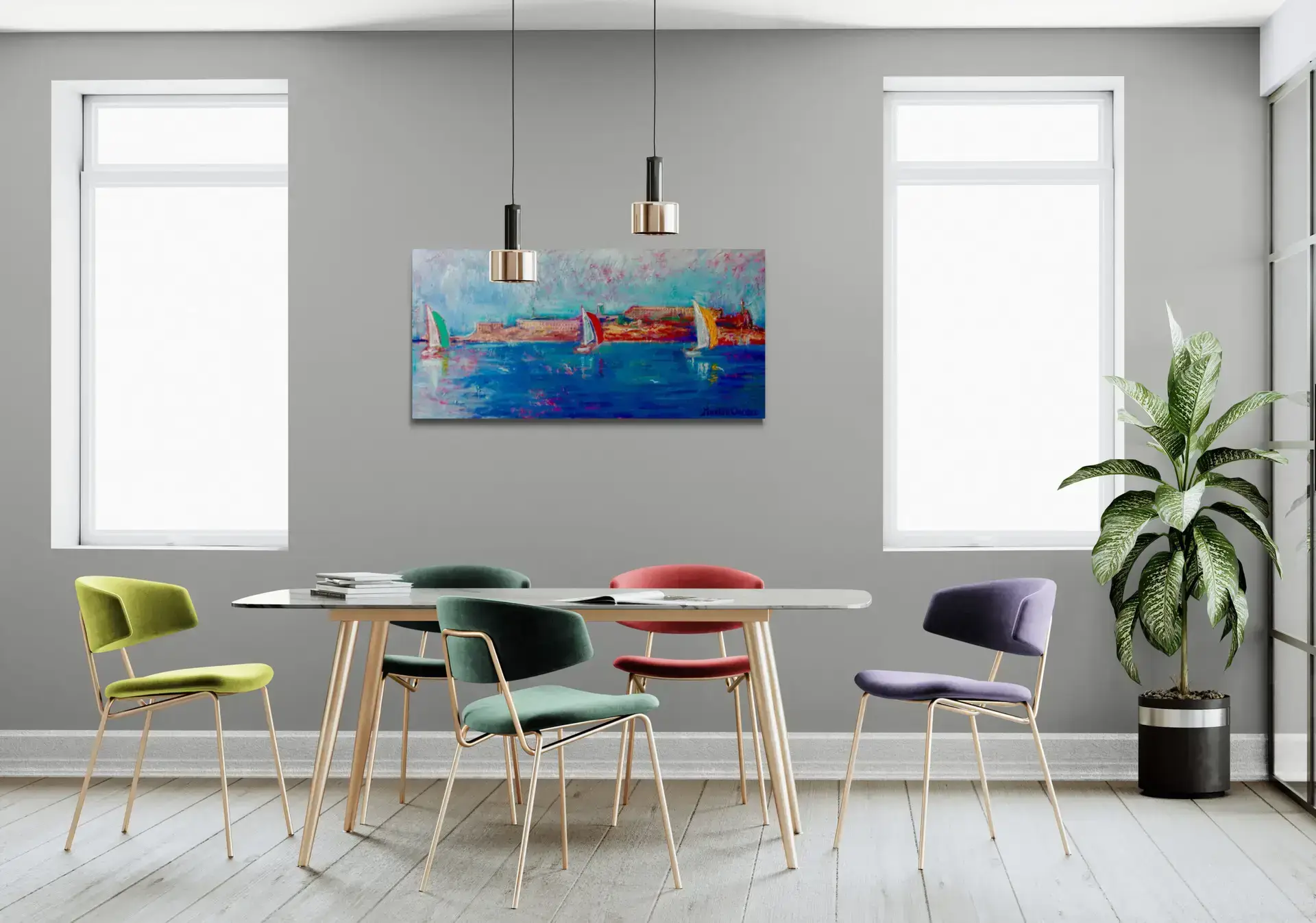 RED GREEN AND YELLOW, 127X61 CM, By Marios Orozco, Christiania Art Gallery