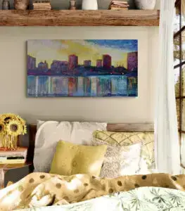 LAKE MERRIT REFLECTIONS, 112X58,5 CM, Oil on canvas, by Marios Orozco, Christiania Art Gallery