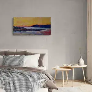 GOLDEN LIGHT GOLDEN BRIDGE, 61X127 CM, Oil on canvas, by Marios Orozco, Christiania Art Gallery