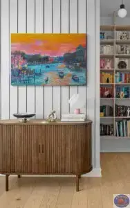 Venedig i orange og pink, 97X67 CM, olie på lærred, Marios Orozco, Christiania Art Gallery