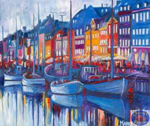 Cold Evening in Nyhavn, 115X97 CM, Oil on canvas, Marios Orozco, Christiania Art Gallery