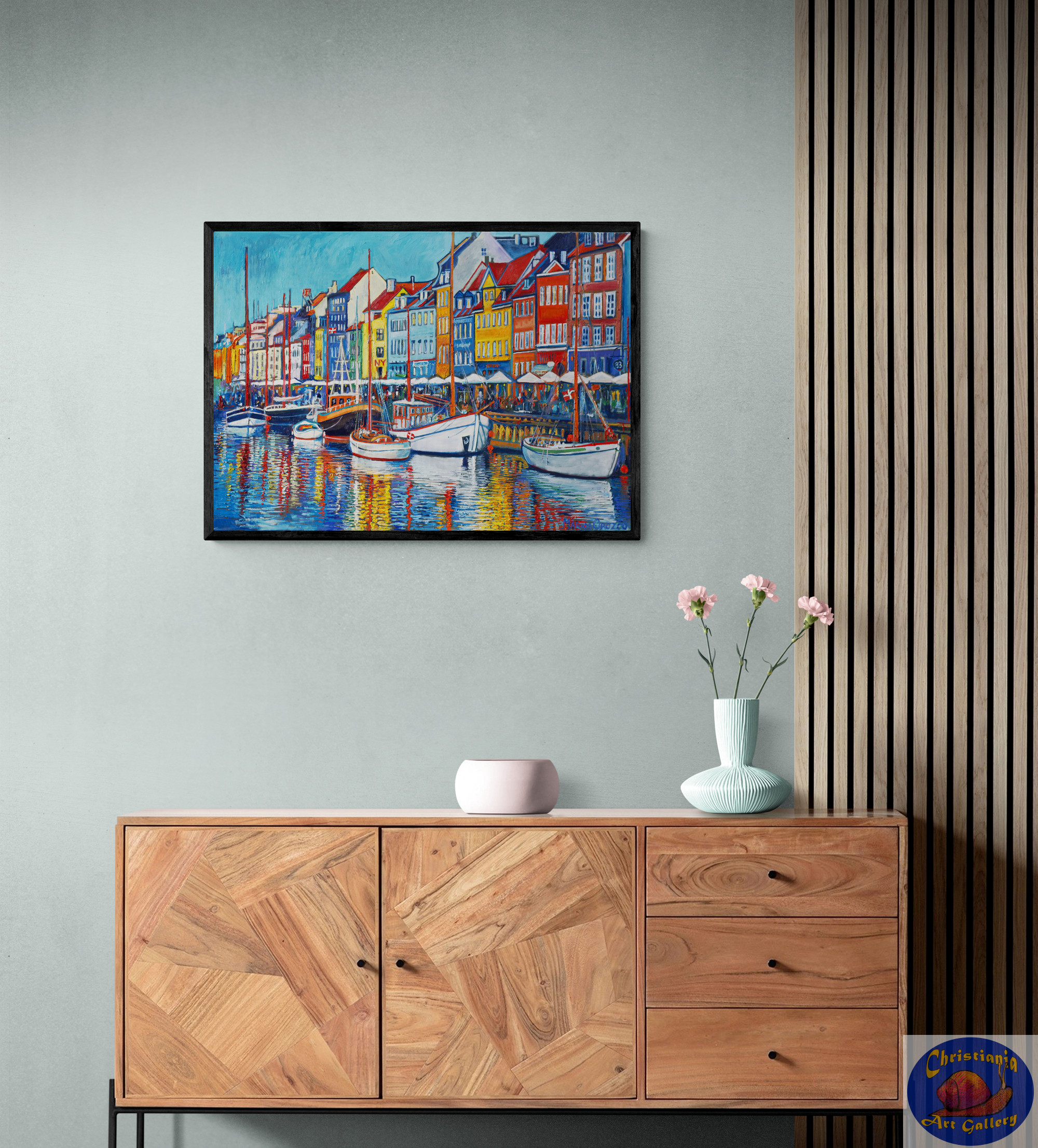 Poster Bright September Day in Nyhavn, Big Poster, 85X61 CM, Marios Orozco, Christiania Art Gallery in setting
