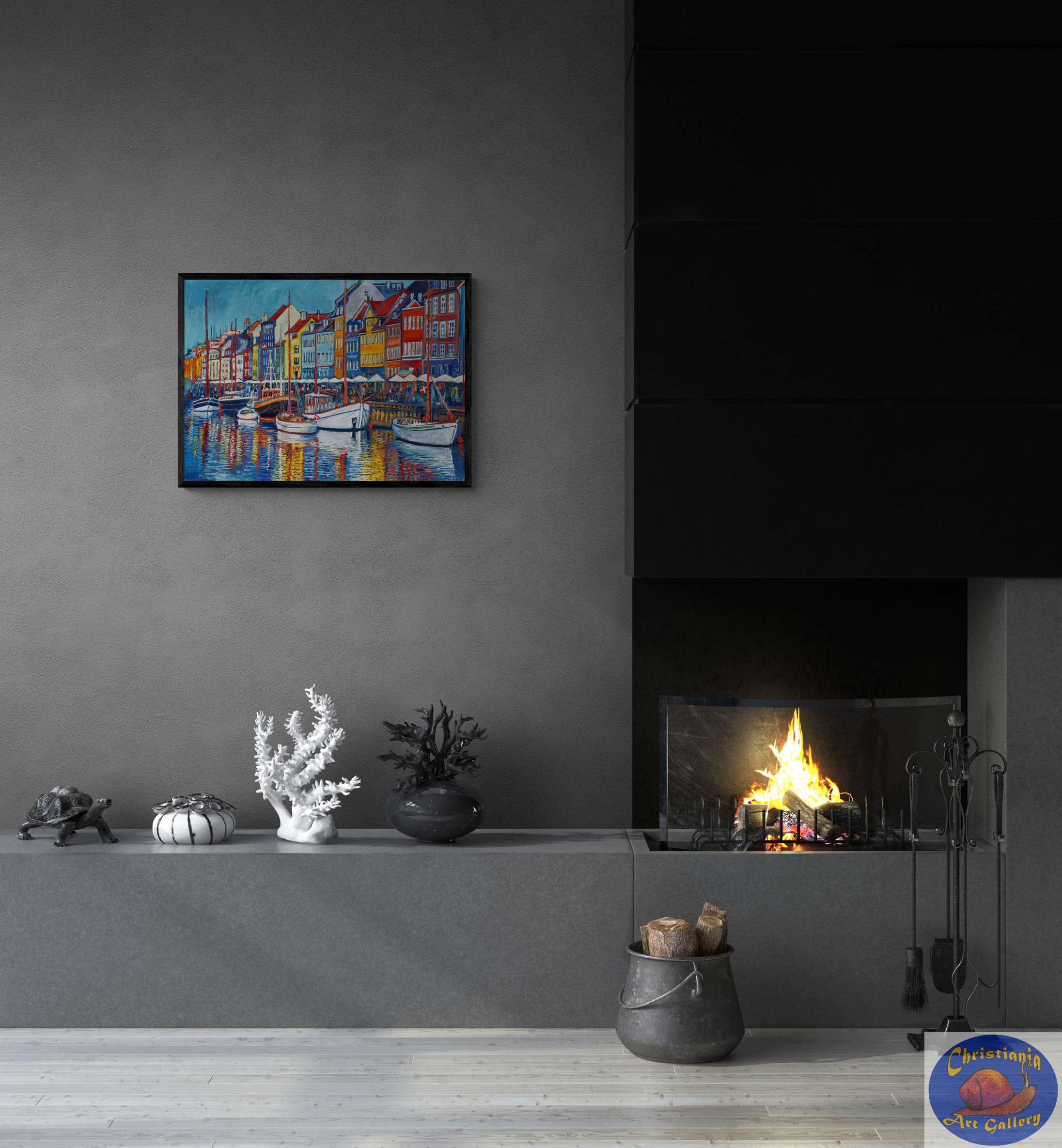 Poster Bright September Day in Nyhavn, Big Poster, 85X61 CM, Marios Orozco, Christiania Art Gallery in setting