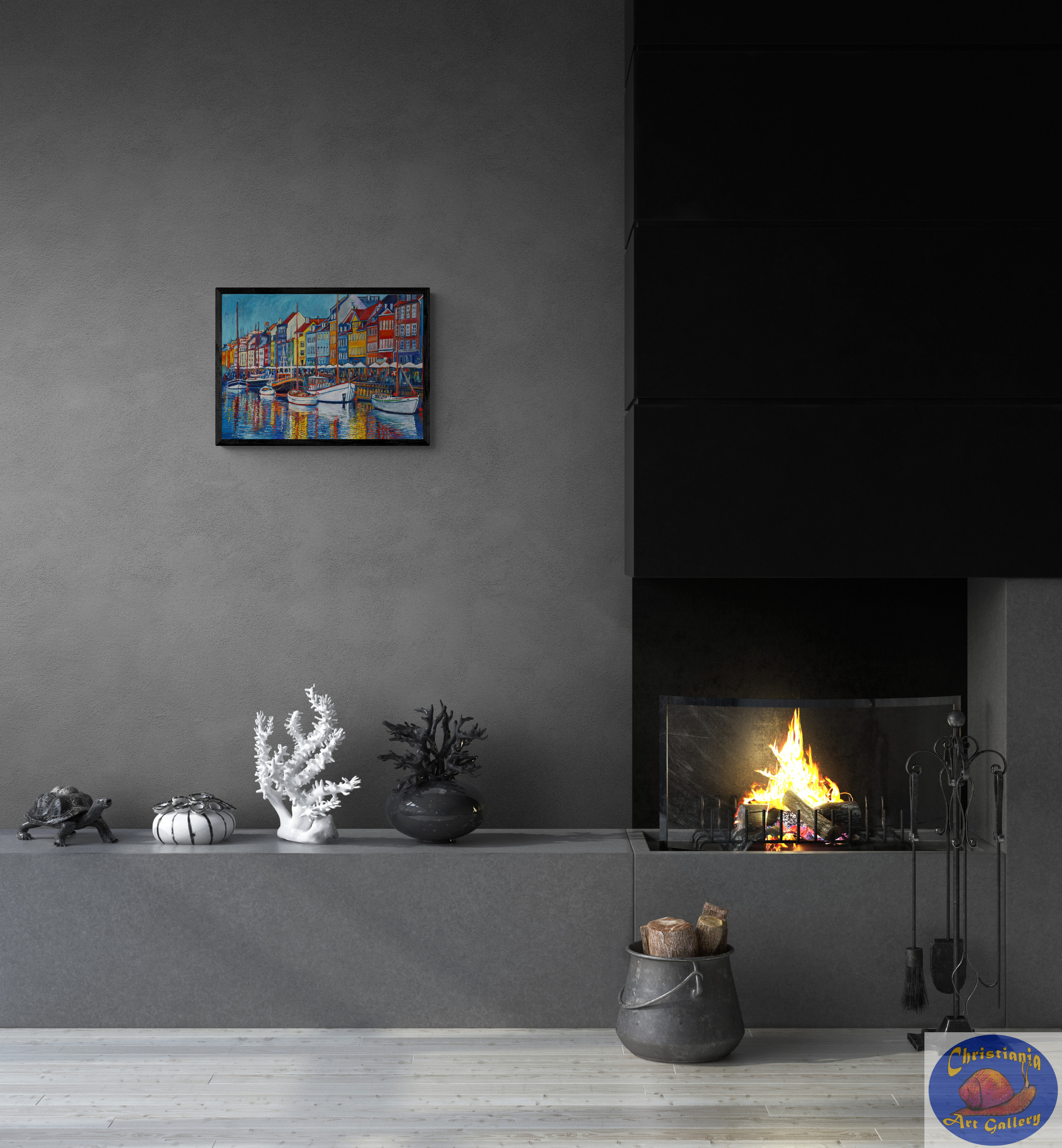 Poster Bright September Day in Nyhavn, Small Poster, 61X43 CM, Marios Orozco, Christiania Art Gallery in setting