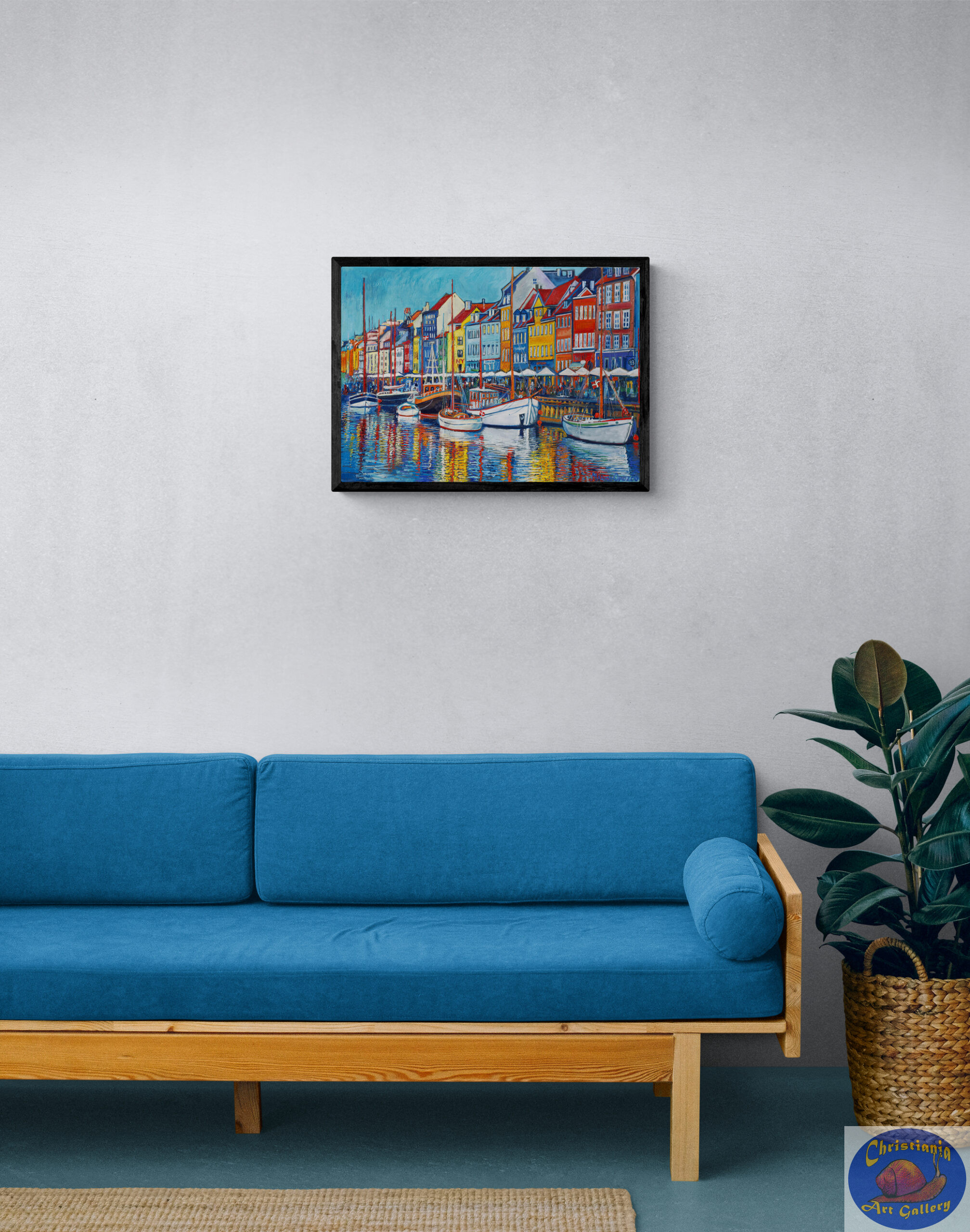 Poster Bright September Day in Nyhavn, Small Poster, 61X43 CM, Marios Orozco, Christiania Art Gallery in setting