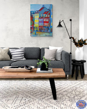Summer on Grønnegade, 67X100 CM, Oil on canvas, By Marios Orozco, Christiania Art Gallery