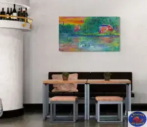 Two Red Houses, 140X80 CM, Oil on canvas, Marios Orozco, Christiania Art Gallery