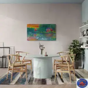 Two Red Houses, 140X80 CM, Oil on canvas, Marios Orozco, Christiania Art Gallery