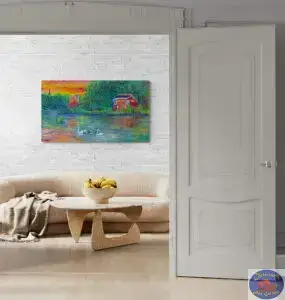 Two Red Houses, 140X80 CM, Oil on canvas, Marios Orozco, Christiania Art Gallery