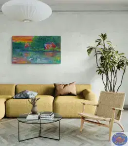 Two Red Houses, 140X80 CM, Oil on canvas, Marios Orozco, Christiania Art Gallery