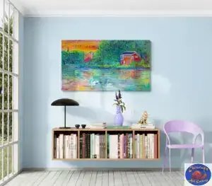 Two Red Houses, 140X80 CM, Oil on canvas, Marios Orozco, Christiania Art Gallery