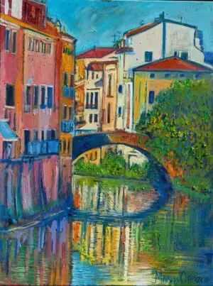 Bridge in Padua, 60X80 CM, Oil on canvas, Marios Orozco, Christiania Art Gallery