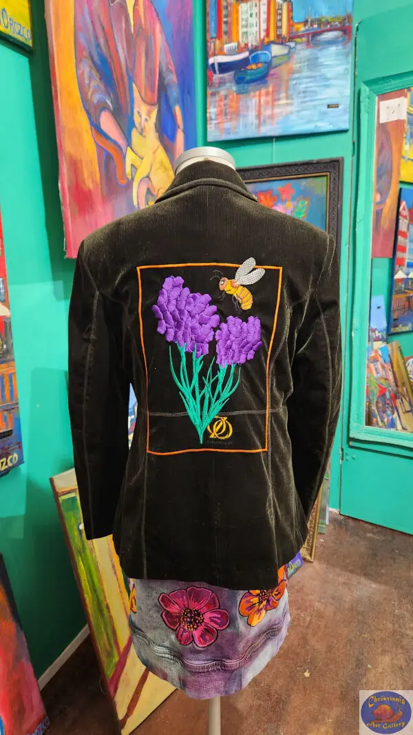 Black-Green Corduroy Bumblebee, OZO Copenhagen, Custom Embroidered Artwear, Christiania Art Gallery