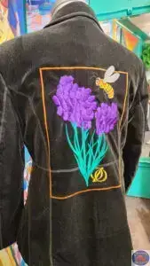 Black-Green Corduroy Bumblebee, OZO Copenhagen, Custom Embroidered Artwear, Christiania Art Gallery