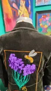 Black-Green Corduroy Bumblebee, OZO Copenhagen, Custom Embroidered Artwear, Christiania Art Gallery