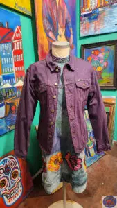 Custom Purple Peacock, OZO Copenhagen, Custom Embroidered Artwear, Christiania Art Gallery