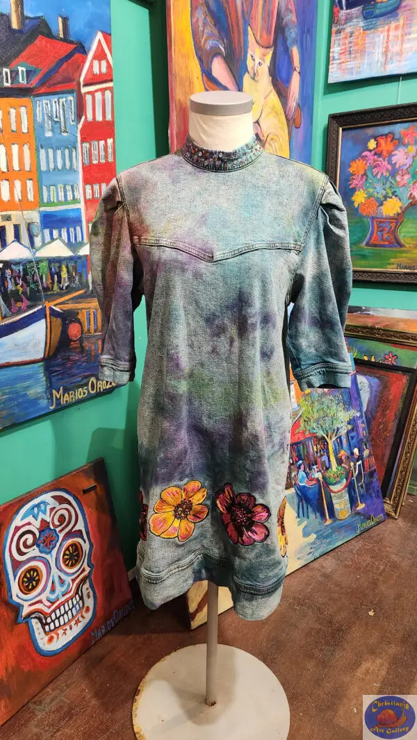 Tie-Dye Stretchy Denim Dress, OZO Copenhagen, Custom Embroidered Artwear, Christiania Art Gallery