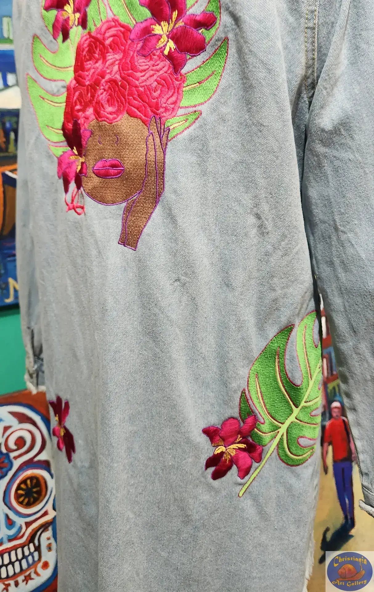 Light Long Denim Shirt, OZO Copenhagen, Custom Embroidered Artwear, Christiania Art Gallery