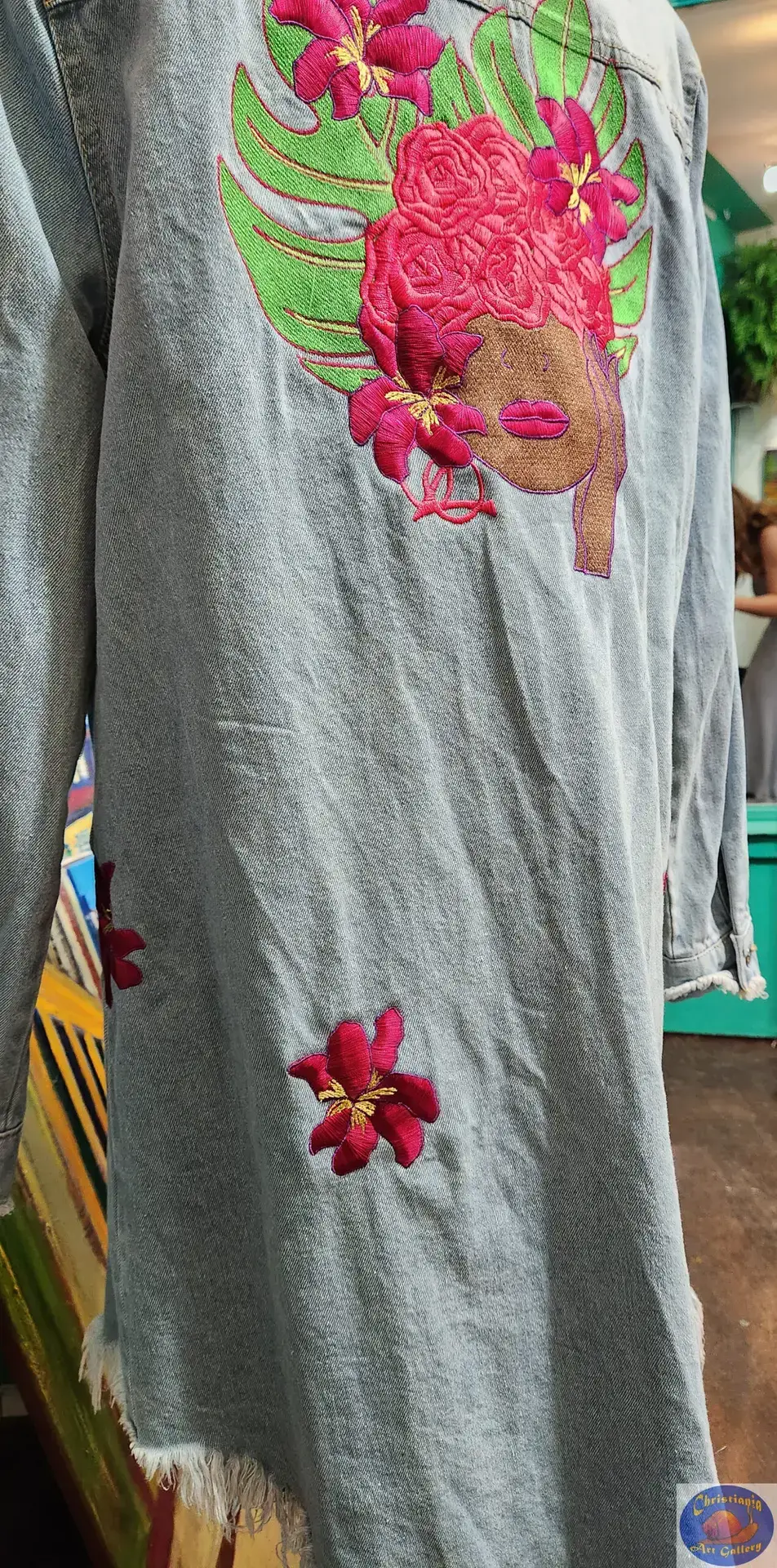 Light Long Denim Shirt, OZO Copenhagen, Custom Embroidered Artwear, Christiania Art Gallery