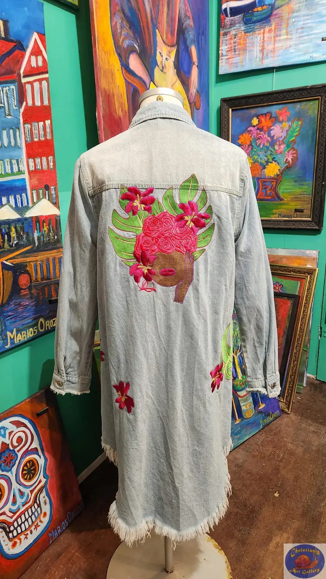 Light Long Denim Shirt, OZO Copenhagen, Custom Embroidered Artwear, Christiania Art Gallery