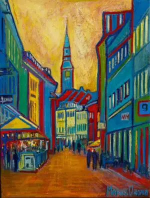 Kompagnistræde, 60X80 CM, Oil on canvas, By Marios Orozco, Christiania Art Gallery
