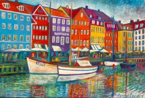 The Colors of Nyhavn, 140X94 CM, Oil on canvas, By Marios Orozco, Christiania Art Gallery