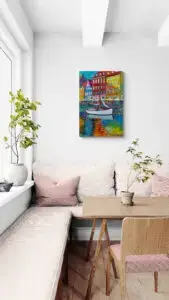 White Boat, 61X91 CM, Oil on canvas,By Marios Orozco, Christiania Art Gallery